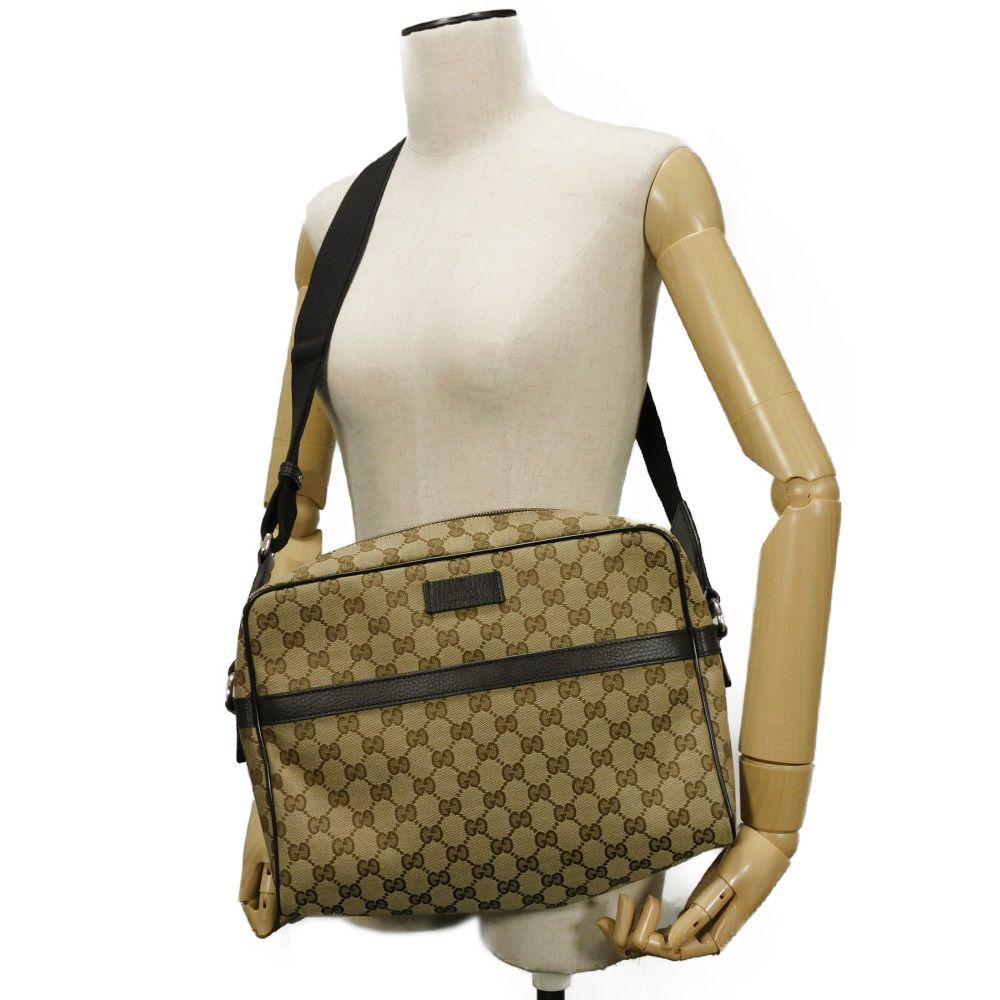 GUCCI Shoulder Bag 449173 KY9KN 9886 GG canvas x calf leather beige Logo embossing GG canvas messenger bag
