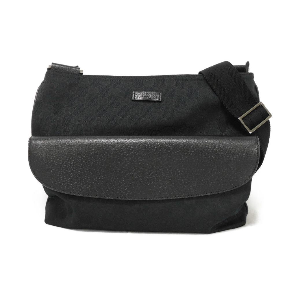 GUCCI Shoulder Bag 256100 GG canvas x calf leather black Logo embossing GG canvas messenger bag