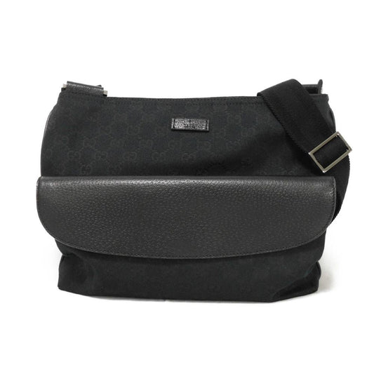 GUCCI Shoulder Bag 256100 GG canvas x calf leather black Logo embossing GG canvas messenger bag