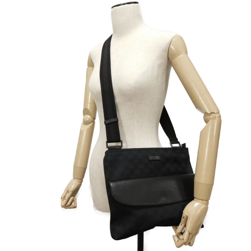GUCCI Shoulder Bag 256100 GG canvas x calf leather black Logo embossing GG canvas messenger bag