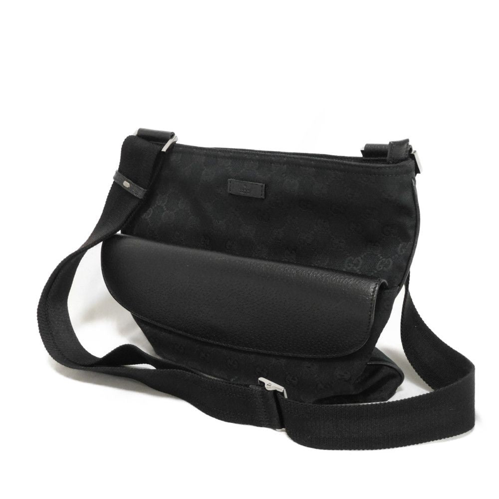 GUCCI Shoulder Bag 256100 GG canvas x calf leather black Logo embossing GG canvas messenger bag