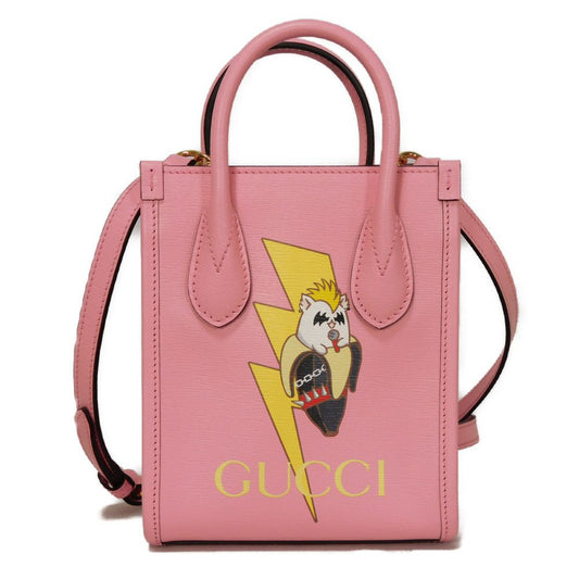 GUCCI Shoulder Bag 671623 U22AG 5964 Textured leather Light pink Banana Bolt Inazuma Pastel 2WAY Crossbody logo Bananya Mini Tote unisex(Unisex) Used Authentic