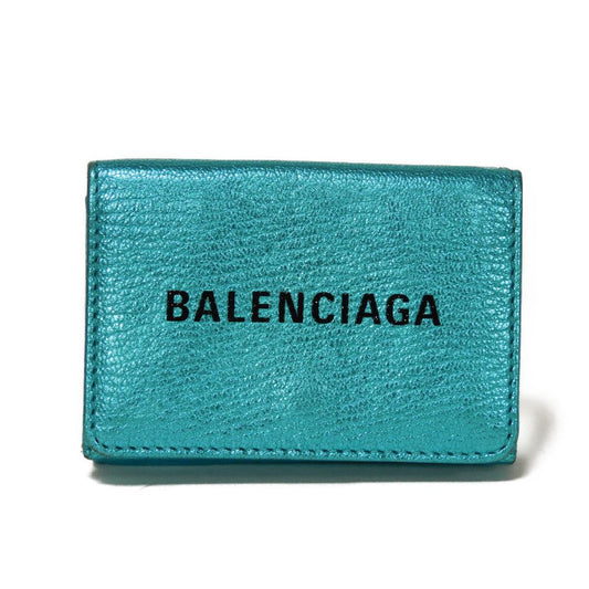 BALENCIAGA Tri-fold wallet 551921 00R1N 4260 Goatskin Turquoise Metallic effect Everyday Mini Wallet