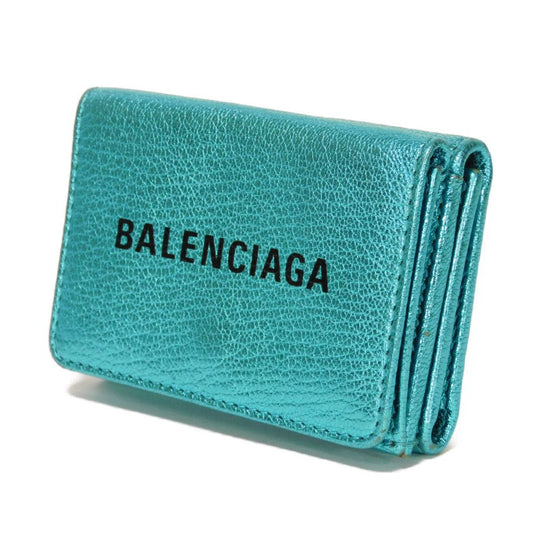 BALENCIAGA Tri-fold wallet 551921 00R1N 4260 Goatskin Turquoise Metallic effect Everyday Mini Wallet