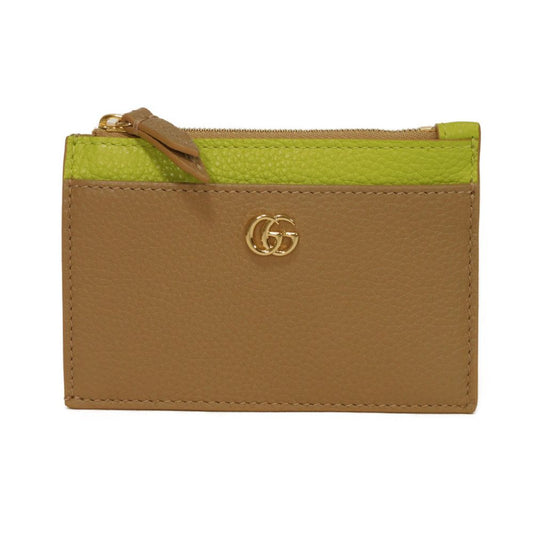 GUCCI Coin case 837966 AAE5F 2843 Calf leather (embossed) beige Current Bicolor Green Keyring Unused GG Marmont Double G Zip Key Pouch unisex(Unisex) Used Authentic