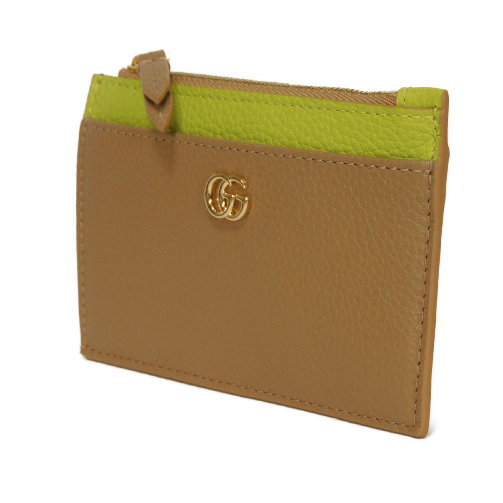 GUCCI Coin case 837966 AAE5F 2843 Calf leather (embossed) beige Current Bicolor Green Keyring Unused GG Marmont Double G Zip Key Pouch unisex(Unisex) Used Authentic