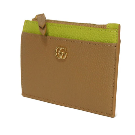 GUCCI Coin case 837966 AAE5F 2843 Calf leather (embossed) beige Current Bicolor Green Keyring Unused GG Marmont Double G Zip Key Pouch unisex(Unisex) Used Authentic