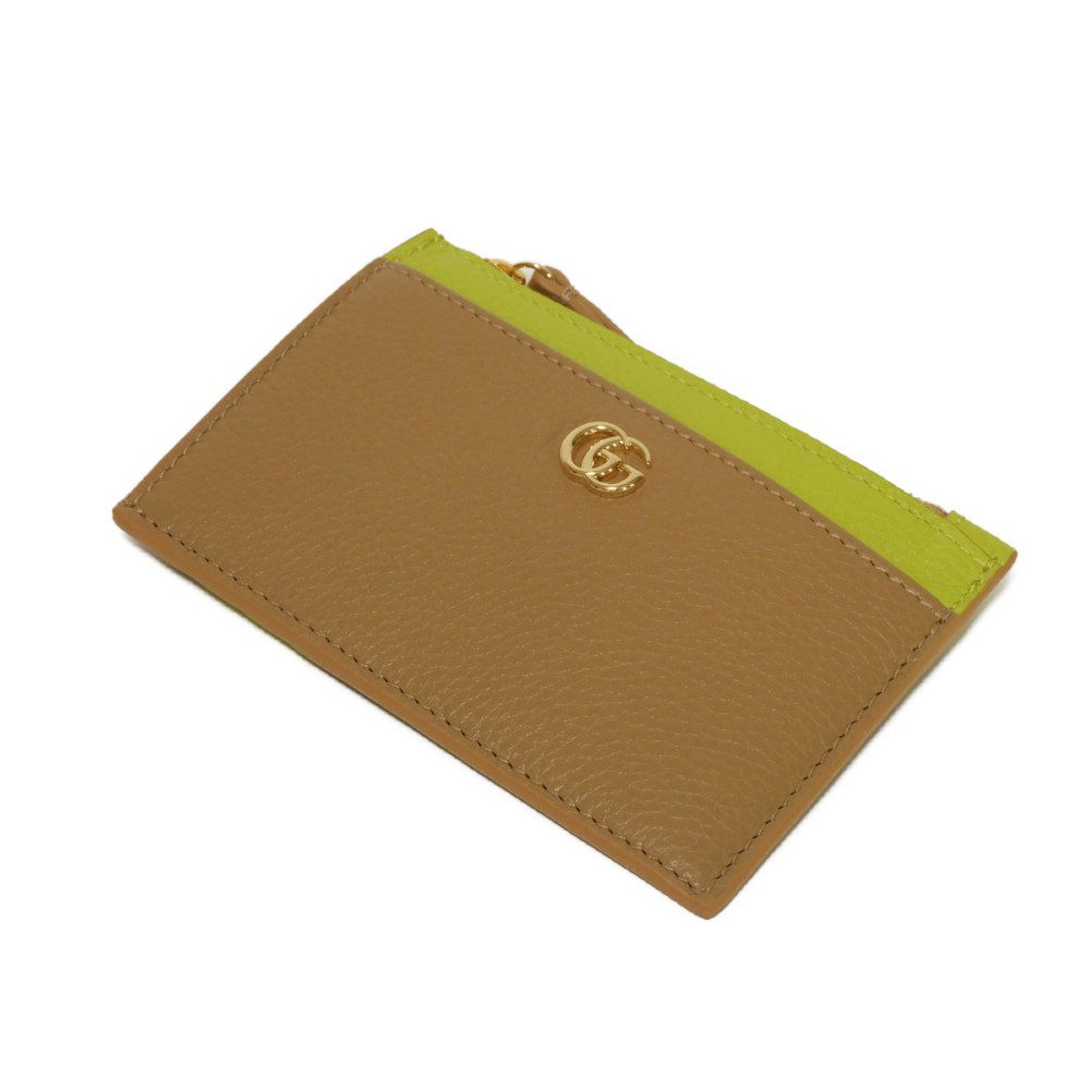 GUCCI Coin case 837966 AAE5F 2843 Calf leather (embossed) beige Current Bicolor Green Keyring Unused GG Marmont Double G Zip Key Pouch unisex(Unisex) Used Authentic