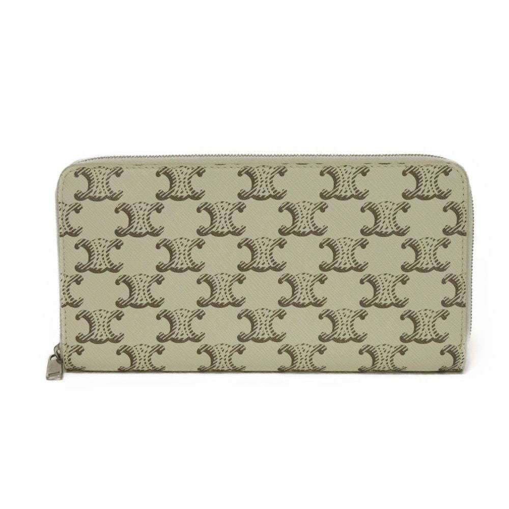 CELINE Long Wallet Purse 10B552BZR.04LE Triomphe canvas (coated) x calfskin Ecru Triomphe Large zip wallet