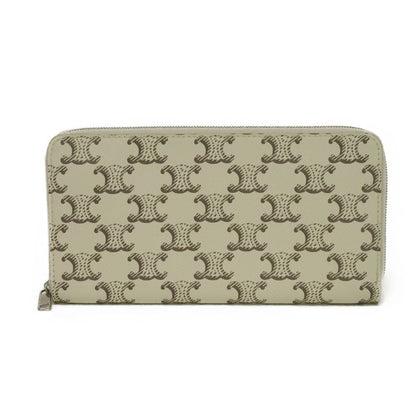 CELINE Long Wallet Purse 10B552BZR.04LE Triomphe canvas (coated) x calfskin Ecru Triomphe Large zip wallet