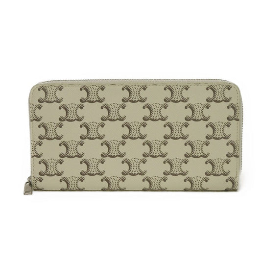 CELINE Long Wallet Purse 10B552BZR.04LE Triomphe canvas (coated) x calfskin Ecru Triomphe Large zip wallet