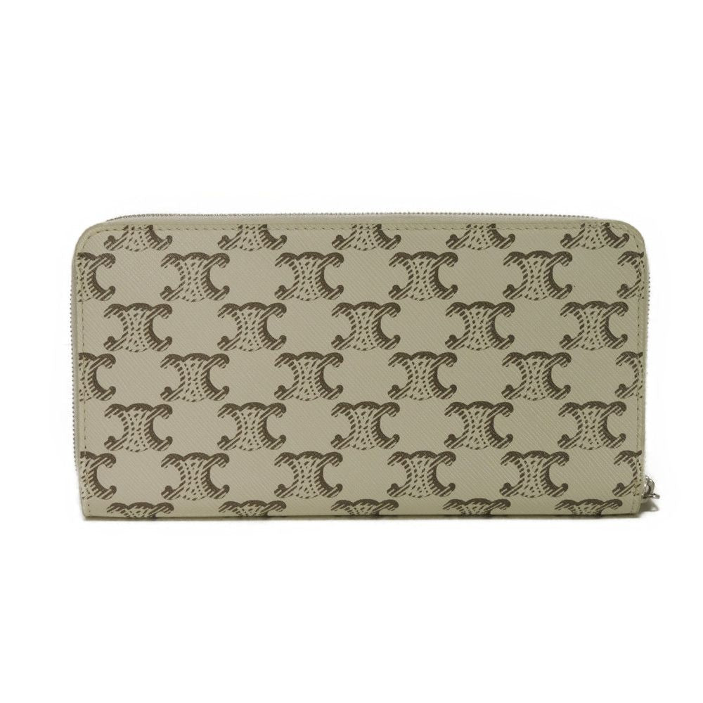 CELINE Long Wallet Purse 10B552BZR.04LE Triomphe canvas (coated) x calfskin Ecru Triomphe Large zip wallet