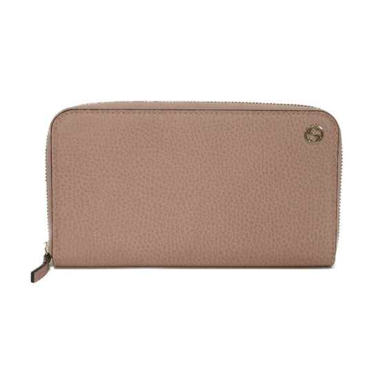 GUCCI Long Wallet Purse 449347 CAO0G 5806 Calf leather (embossed) Soft pink Interlocking G Double G zip around wallet