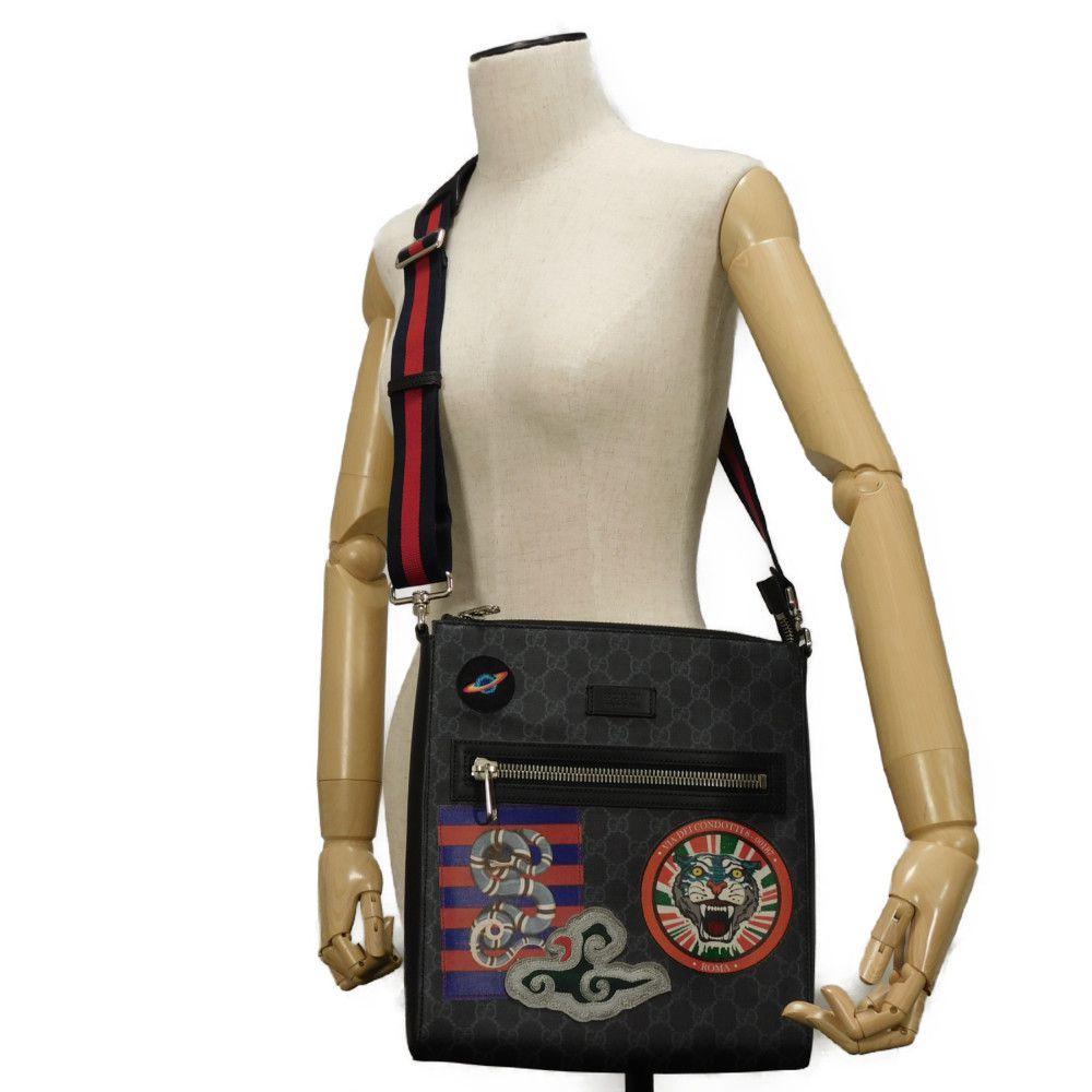 GUCCI Shoulder Bag 474137 9F23N 8850 GG Supreme canvas (polyurethane processing) x Calfskin leather black Embroidery GG Supreme Messenger Bag
