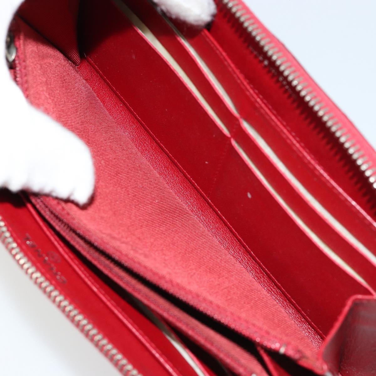CHANEL Matelasse Long Wallet Caviar Skin Red Silver CC