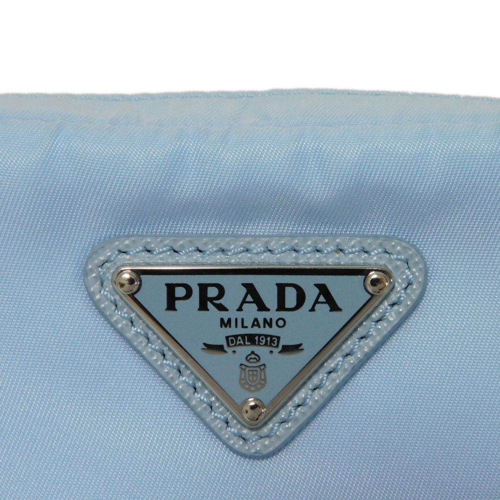 PRADA Clutch bag 1ND339 R067 F0076 recycled polyamide Light blue Current nylon pastel RFID in good condition Triangle logo Micro Re-Nylon Pouch unisex(Unisex) Used Authentic
