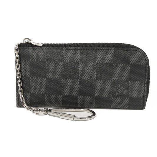 LOUIS VUITTON Coin case N61235 Damier Graphite Canvas Noir logo black checkered key ring unused Damier Graphite Pochette cree mens Used Authentic