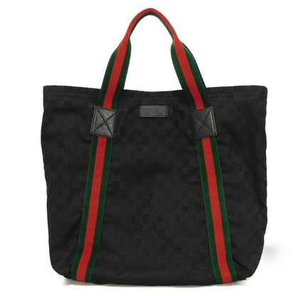 GUCCI Tote Bag 189669 GG canvas x calf leather (embossed) black Logo embossing GG canvas tote