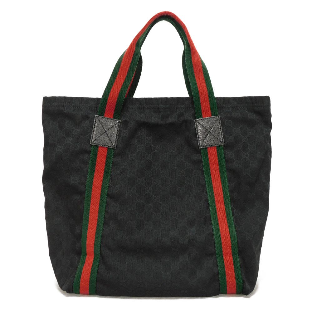 GUCCI Tote Bag 189669 GG canvas x calf leather (embossed) black Logo embossing GG canvas tote