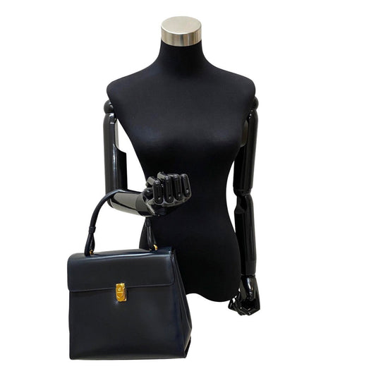 LOEWE Shoulder Bag Calfskin, Leather Navy Anagram logo Metal Women Used Authentic