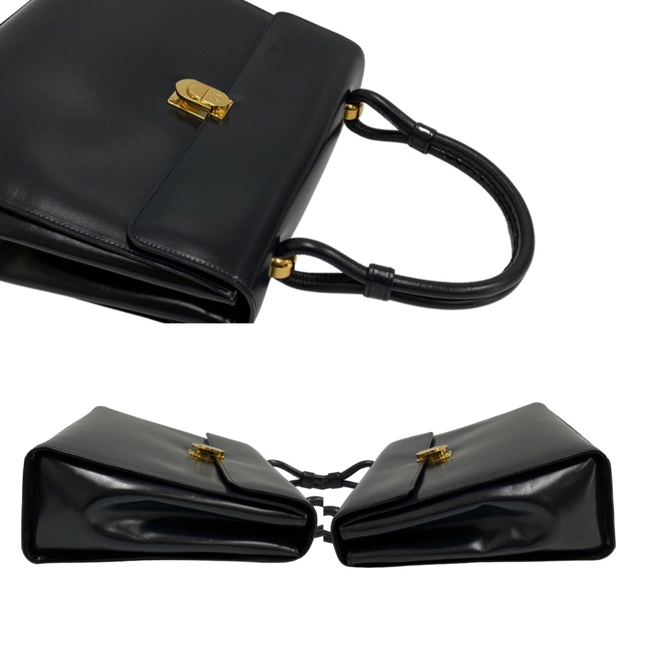 LOEWE Shoulder Bag Calfskin, Leather Navy Anagram logo Metal Women Used Authentic