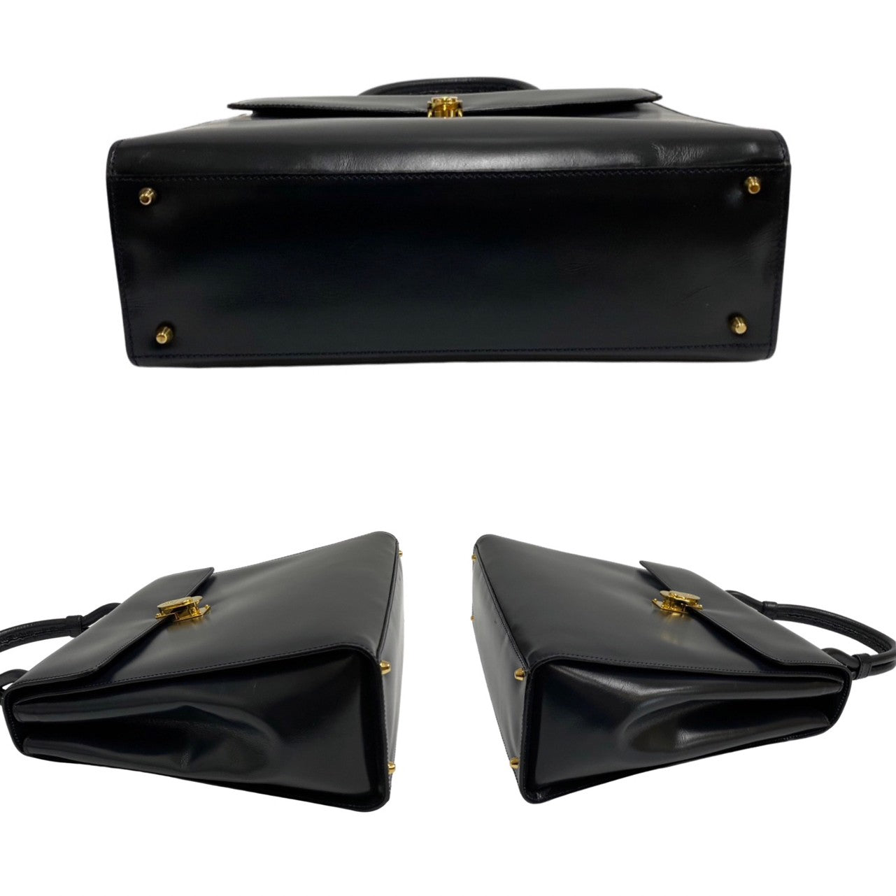 LOEWE Shoulder Bag Calfskin, Leather Navy Anagram logo Metal Women Used Authentic