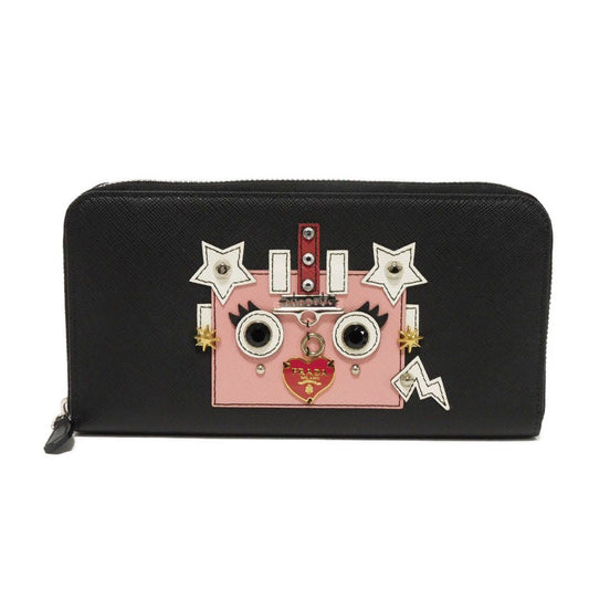 PRADA Long Wallet Purse Safiano leather (stamped) Nero logo Saffiano Robot Zip-Around Wallet