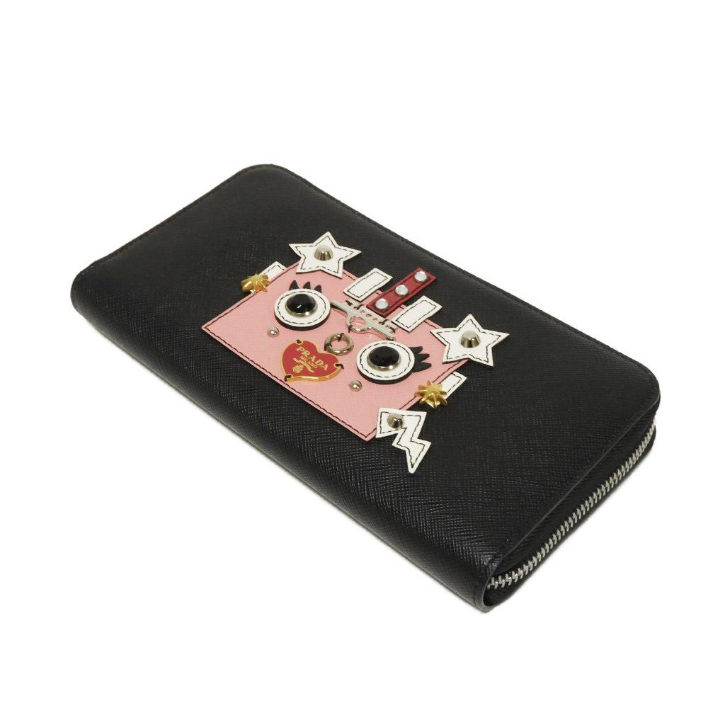 PRADA Long Wallet Purse Safiano leather (stamped) Nero logo Saffiano Robot Zip-Around Wallet