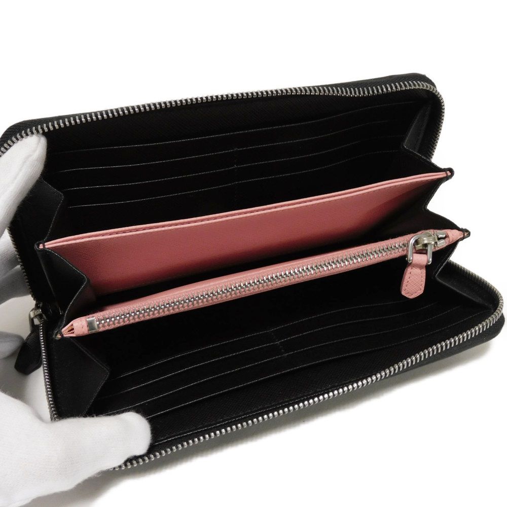 PRADA Long Wallet Purse Safiano leather (stamped) Nero logo Saffiano Robot Zip-Around Wallet