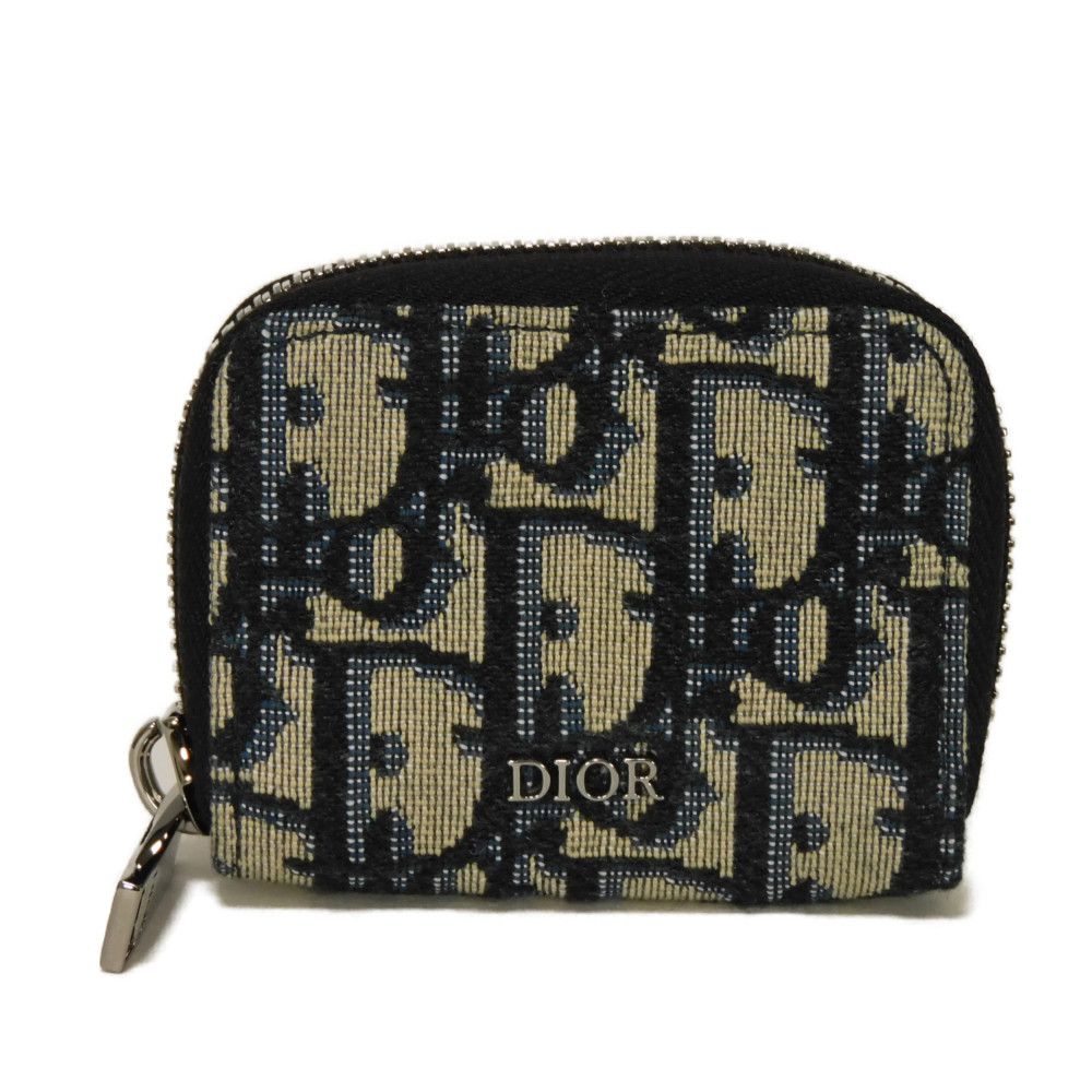 Dior Coin case 2ESCP050YSE_H27E Jacquard canvas x smooth calf leather Beige x black x navy Oblique jacquard Zip Small