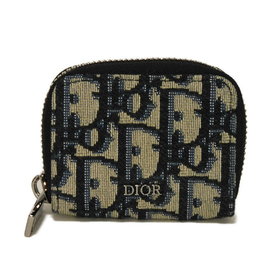 Dior Coin case 2ESCP050YSE_H27E Jacquard canvas x smooth calf leather Beige x black x navy Oblique jacquard Zip Small