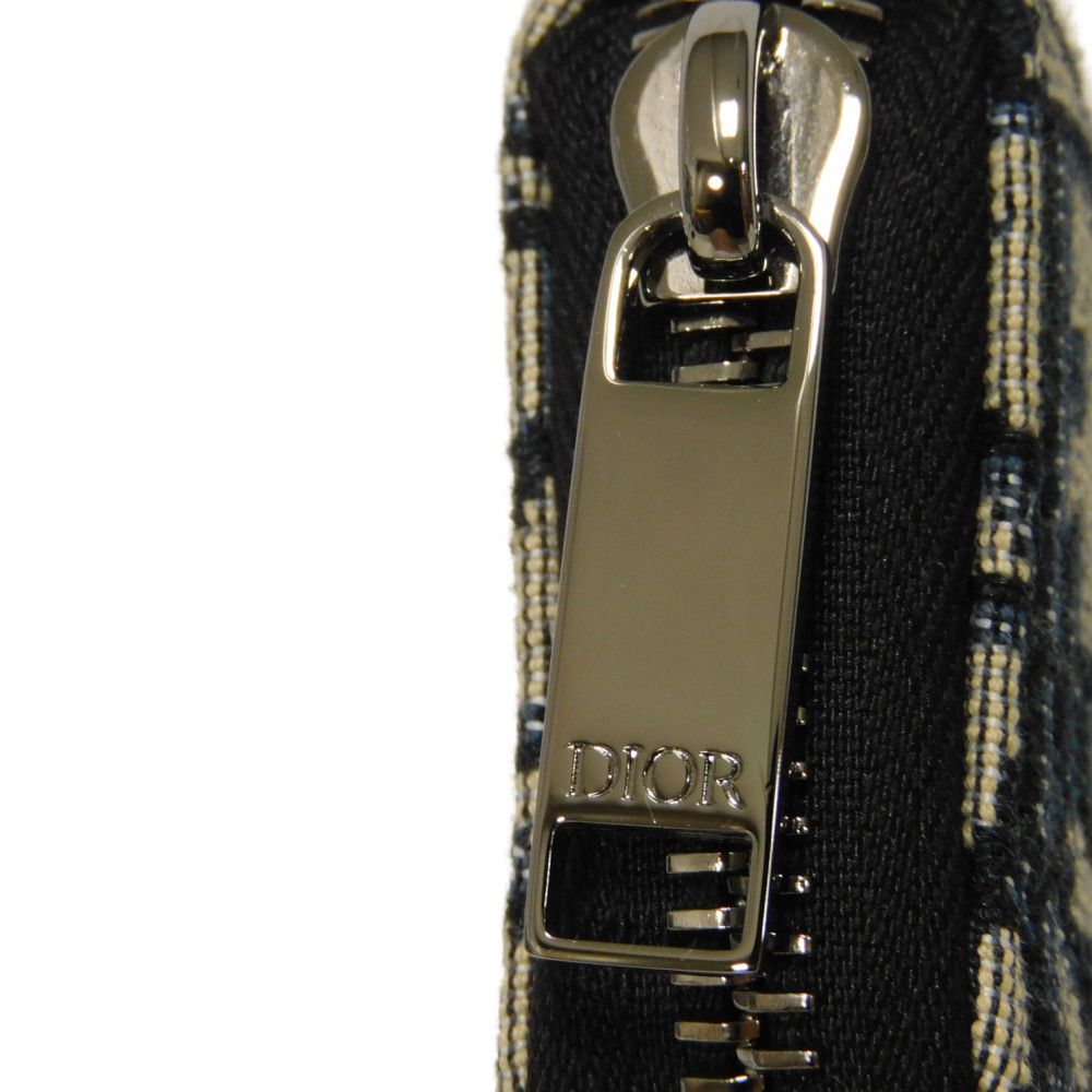 Dior Coin case 2ESCP050YSE_H27E Jacquard canvas x smooth calf leather Beige x black x navy Oblique jacquard Zip Small