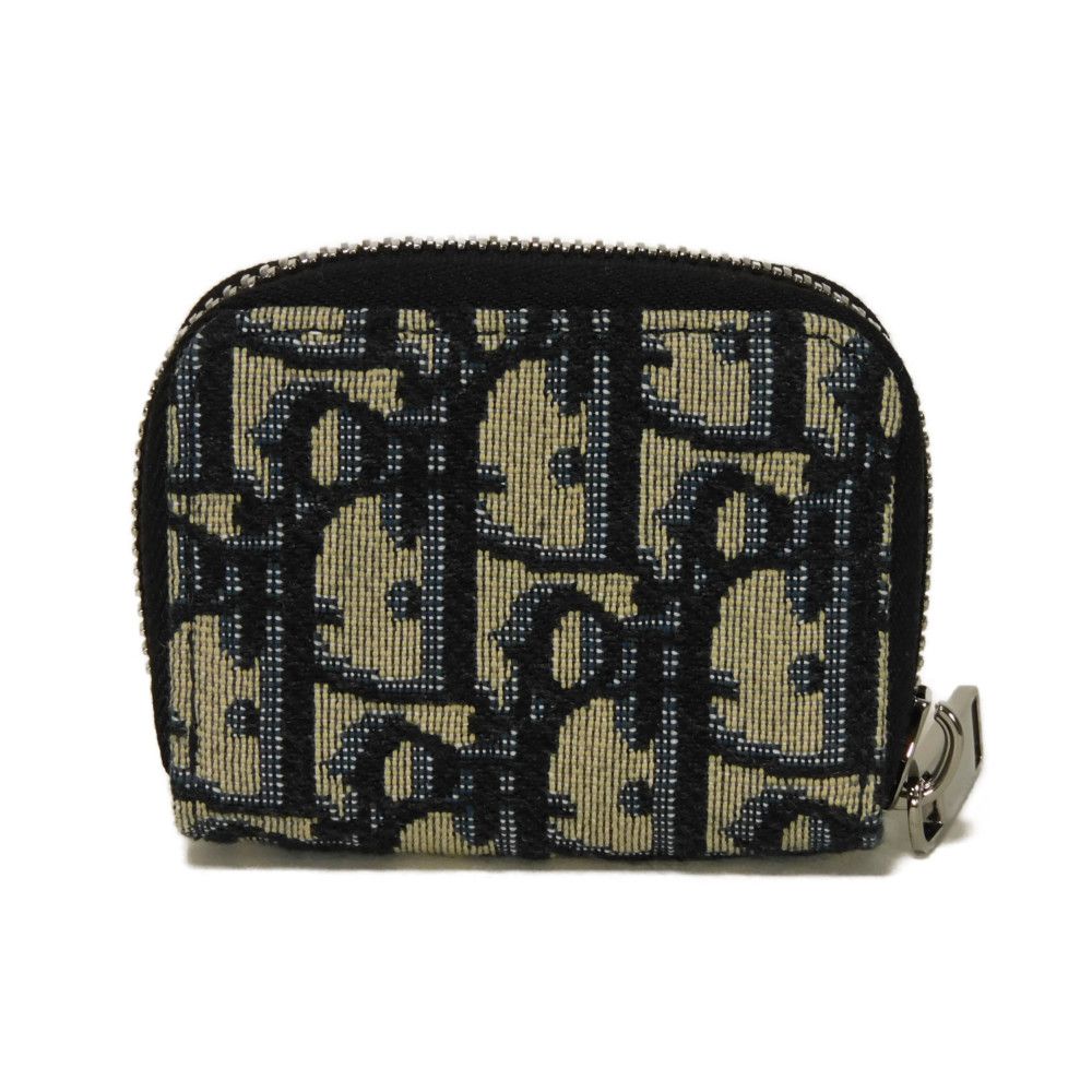 Dior Coin case 2ESCP050YSE_H27E Jacquard canvas x smooth calf leather Beige x black x navy Oblique jacquard Zip Small