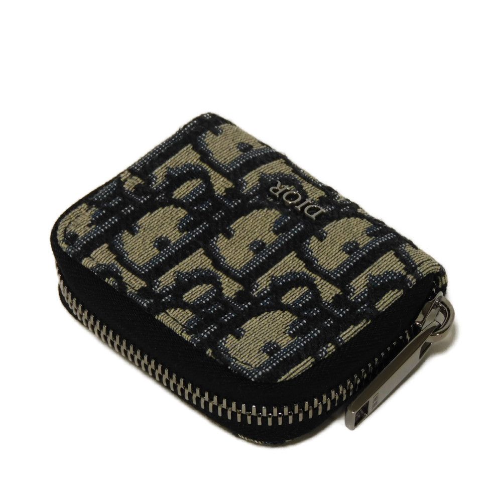 Dior Coin case 2ESCP050YSE_H27E Jacquard canvas x smooth calf leather Beige x black x navy Oblique jacquard Zip Small