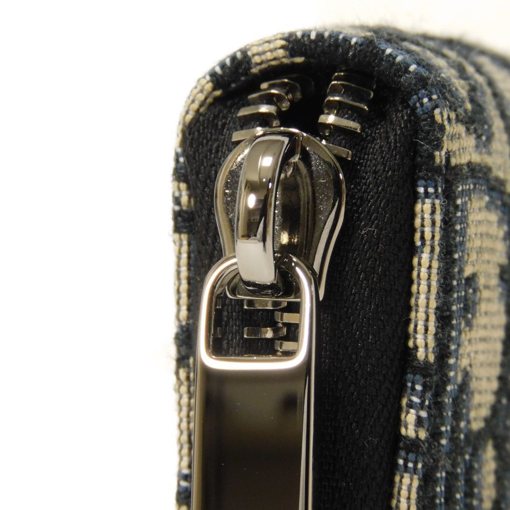 Dior Coin case 2ESCP050YSE_H27E Jacquard canvas x smooth calf leather Beige x black x navy Oblique jacquard Zip Small