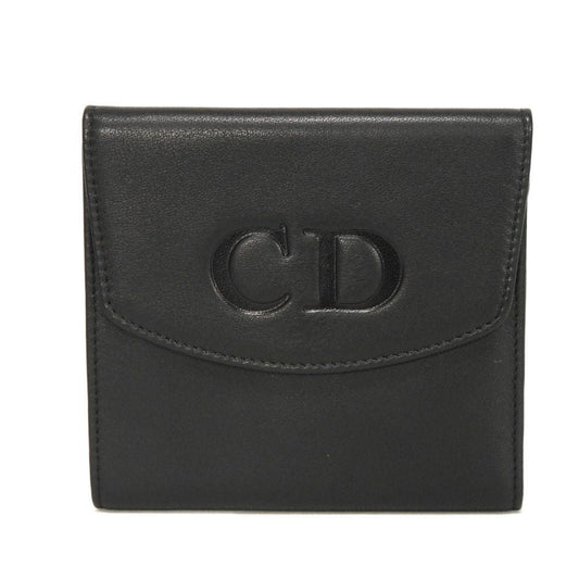 Dior Tri-fold wallet Smooth Calfskin Leather black CD logo trifold wallet