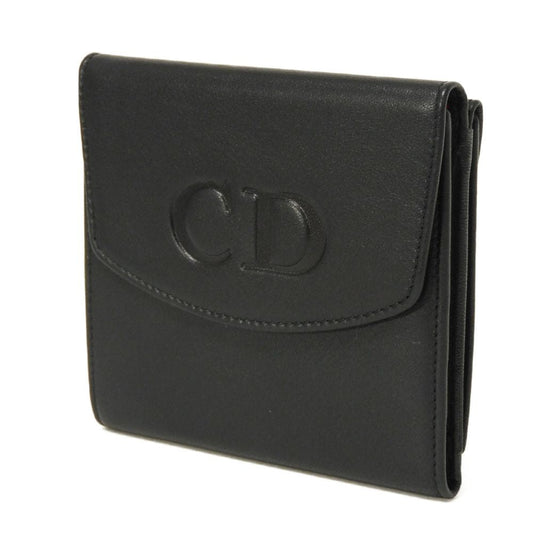 Dior Tri-fold wallet Smooth Calfskin Leather black CD logo trifold wallet