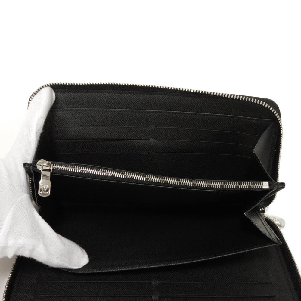 LOUIS VUITTON Long Wallet Purse M30056 Taiga leather (stamped) black Taiga Zippy Organizer NM