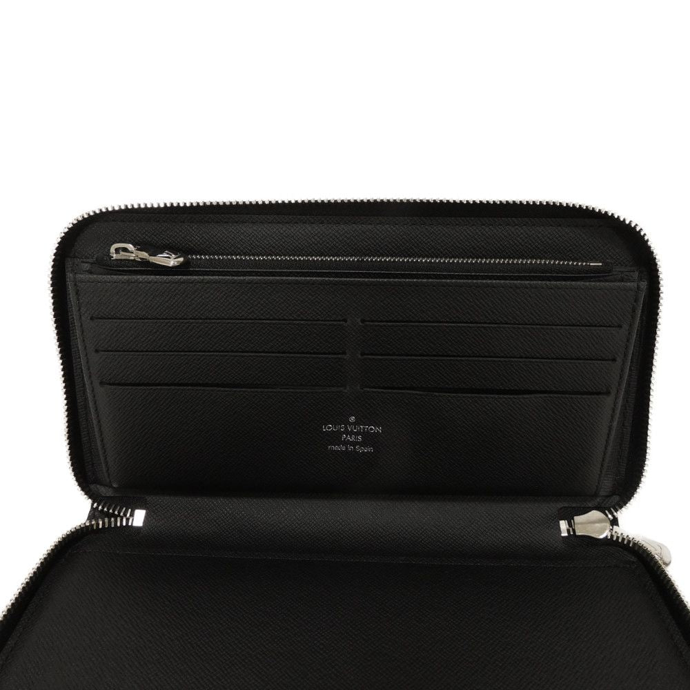 LOUIS VUITTON Long Wallet Purse M30056 Taiga leather (stamped) black Taiga Zippy Organizer NM