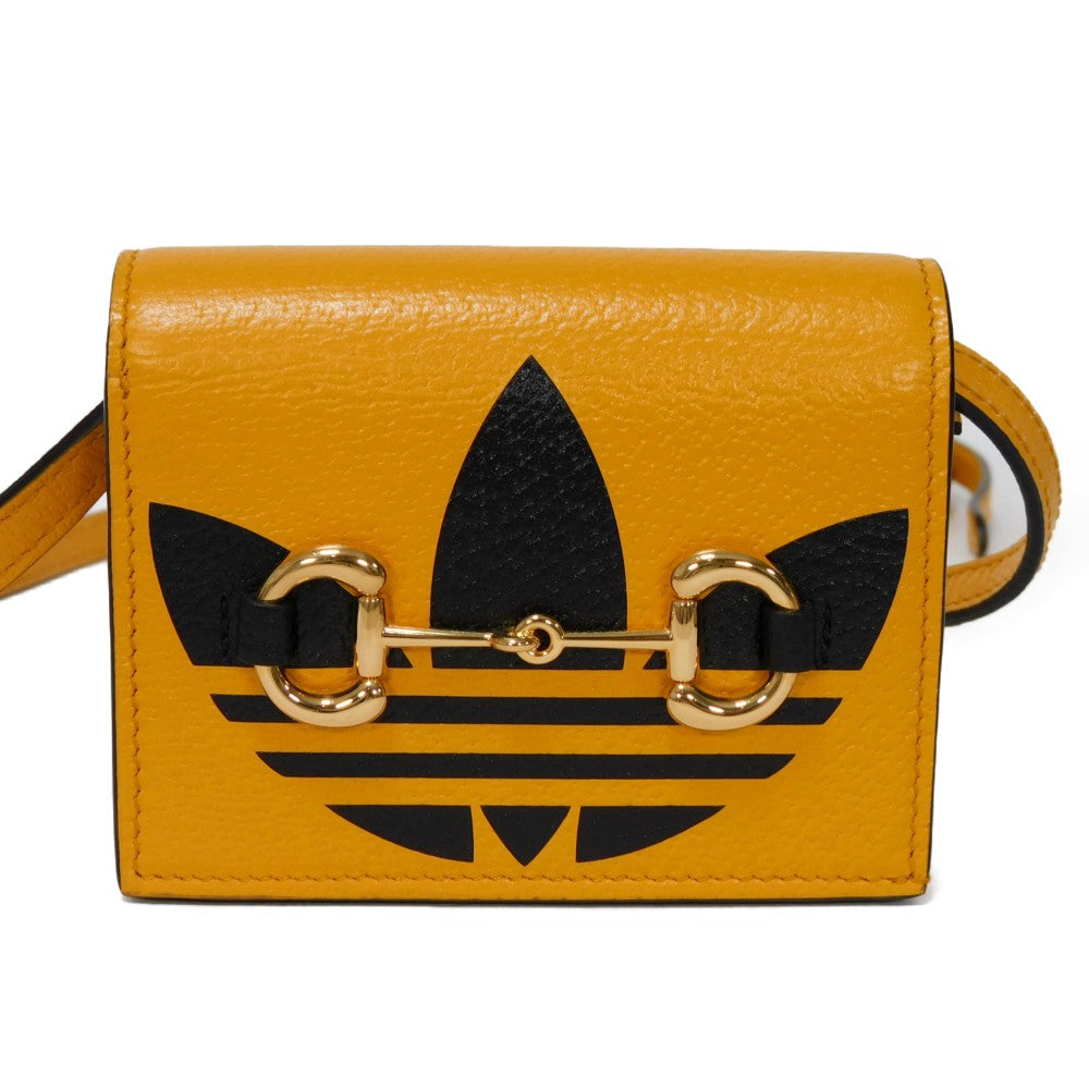 GUCCI Bifold Wallet 702248 DJ24G 7673 Textured leather yellow Adidas Horsebit Shoulder Compact Wallet Women(Unisex) Used Authentic