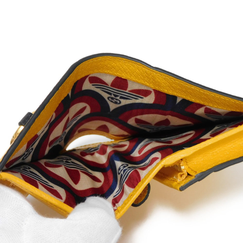 GUCCI Bifold Wallet 702248 DJ24G 7673 Textured leather yellow Adidas Horsebit Shoulder Compact Wallet Women(Unisex) Used Authentic
