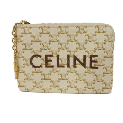 CELINE Coin case 10C662CA2.01BC Triomphe canvas (coating processing) white Triomphe logo coin & card case