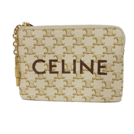 CELINE Coin case 10C662CA2.01BC Triomphe canvas (coating processing) white Triomphe logo coin & card case