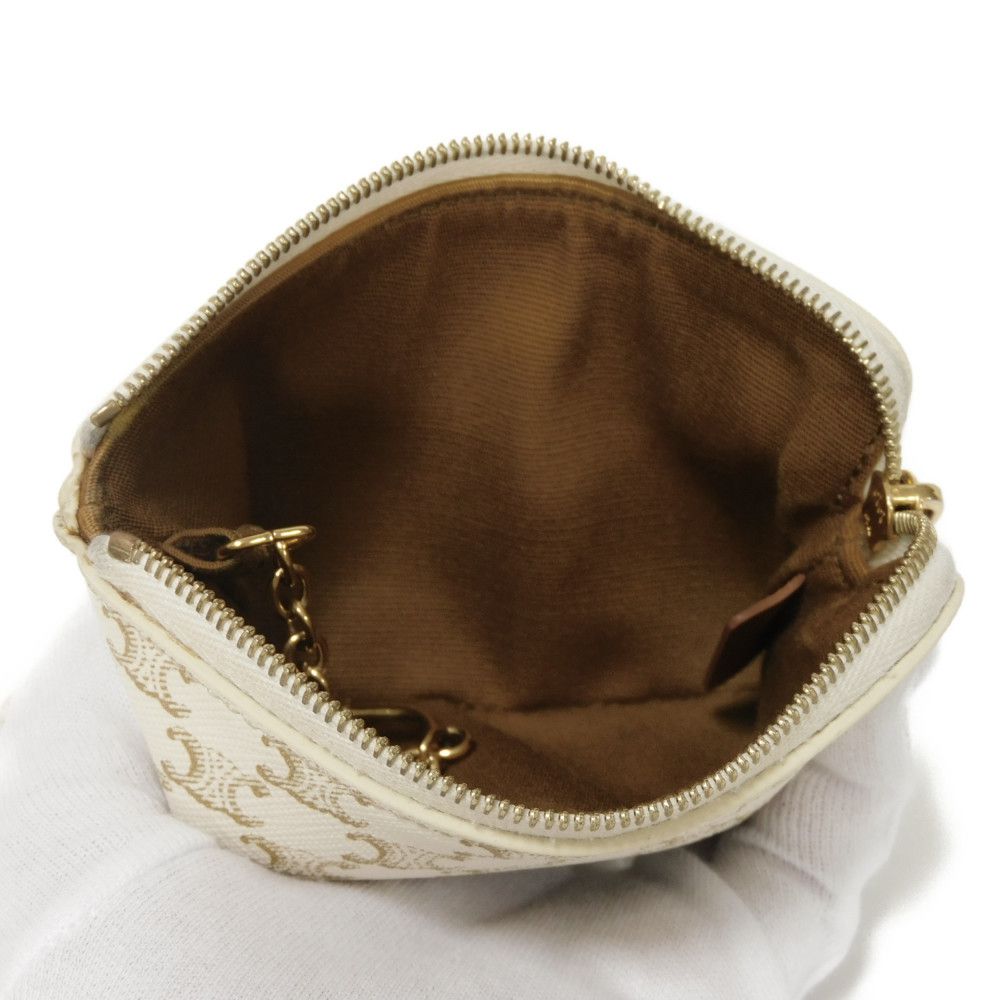 CELINE Coin case 10C662CA2.01BC Triomphe canvas (coating processing) white Triomphe logo coin & card case