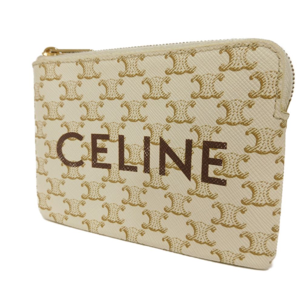 CELINE Coin case 10C662CA2.01BC Triomphe canvas (coating processing) white Triomphe logo coin & card case