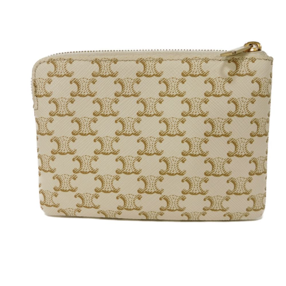 CELINE Coin case 10C662CA2.01BC Triomphe canvas (coating processing) white Triomphe logo coin & card case