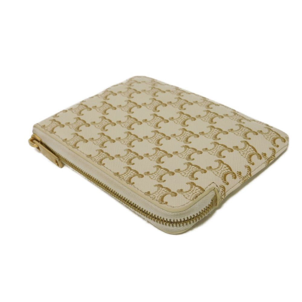 CELINE Coin case 10C662CA2.01BC Triomphe canvas (coating processing) white Triomphe logo coin & card case