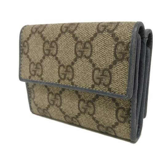 GUCCI Tri-fold wallet 256442 GG Supreme canvas (polyurethane finish) x calf leather beige Double G GG Supreme Mini Wallet