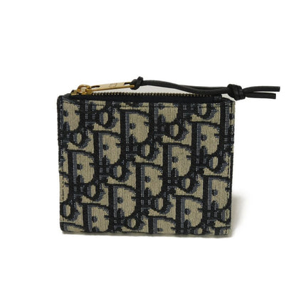 Dior Bifold Wallet Jaguar canvas Beige x black x navy Oblique jacquard Compact wallet