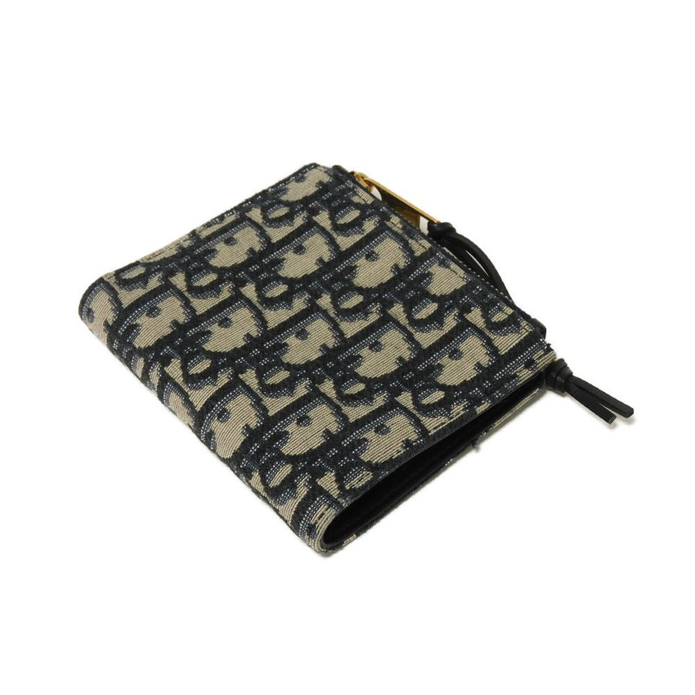 Dior Bifold Wallet Jaguar canvas Beige x black x navy Oblique jacquard Compact wallet